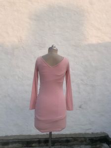 Chic Ruched Pink V-Neck Mini Dress
