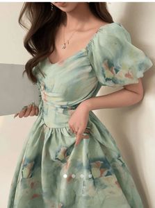 Flowy Puffed Sleeve Floral Print Dress