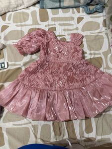 Pink Textured Puff Sleeve Dress