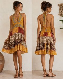 Bohemian Patchwork Halter Dress