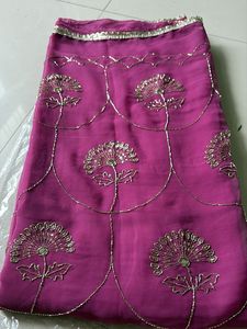 Georgette chiffon pearly purple handwork saree (Ne