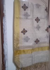 Skin Colour Silk Square Flower Print Dupatta For Women