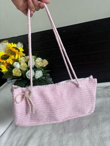 Handmade Pink Crochet Shoulder Bag / Tote Ba