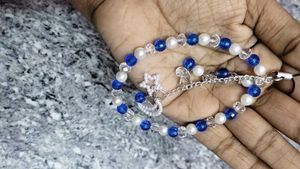 Blue &amp; White Beaded Moon Charm
