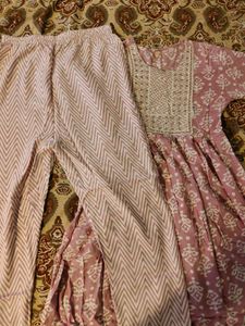 100%Cotton Pink Printed Nyra Cut kurti Set