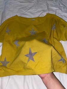 Mustard Yellow Star Y2K Knit Sweater
