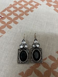 Elegant Black Stone Dangle Earrings