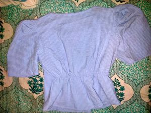 Puff Sleeve Blue Crop Top