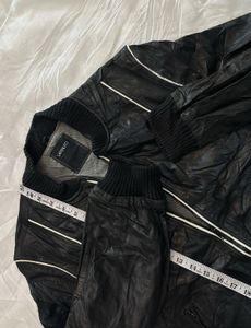 Men's Black Leather Bomber Jacket