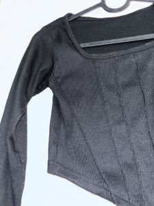 Black Ribbed Square Neck Top