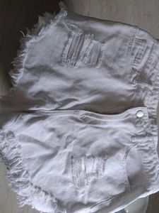 White Distressed Denim Shorts