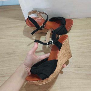 Black Wedge Sandals with Bow Detail 🖤