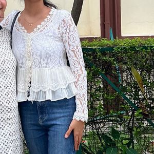 Elegant White Lace Peplum Top