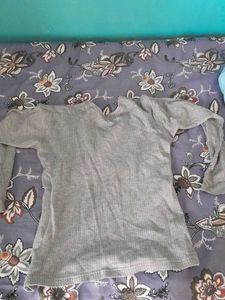 Grey Ribbed Long Sleeve Top