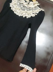 Black Trimmed Puff Sleeve Winter Top 30 Bust