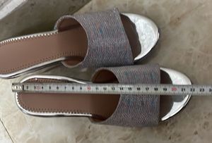 Sparkly Silver Wedge Slides