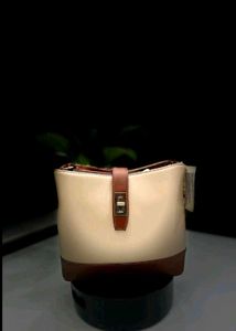 Stylish Cream & Brown Bucket Bag