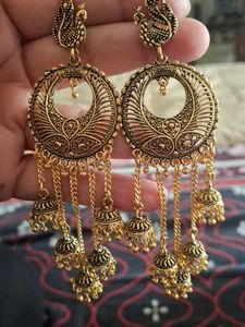 Antique Gold Peacock Jhumka Earrings