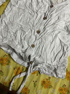 White Button-Up Tie-Front Top