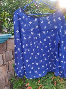 Blue Printed Casual Blouse