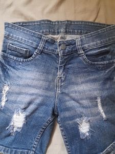 Ribbed Denim Shorts