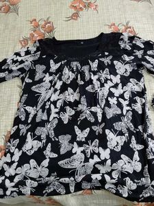 Black Butterfly Print Tunic Top