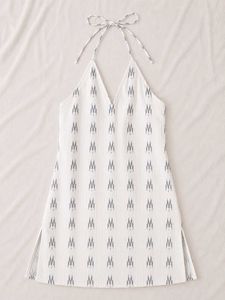 White Halter Neck Printed Short Kurti