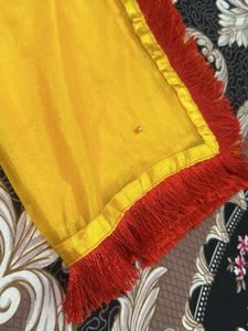 Vibrant Yellow Dupatta with Red Border…🥰
