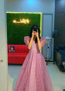 Sparkling Pink Puffy Sleeve Gown