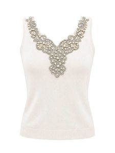 Beaded Neckline Sleeveless Top