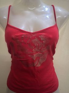 Y2K Red Camisole with Rose Print