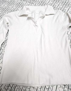 White Long Sleeve Polo Top