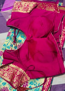 Pink Green Silk Saree-Blouse
