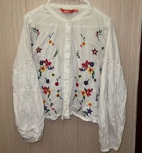 Embroidered White Cotton Blouse