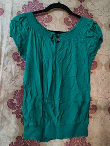 Teal Smocked Neck Top