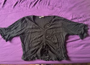 Black Ruched V-Neck Top