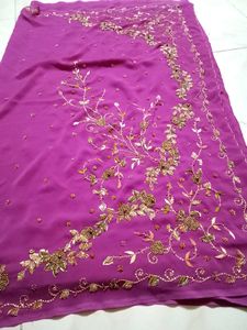 Ghungru in saree Stunning Embroidered Purple Sare