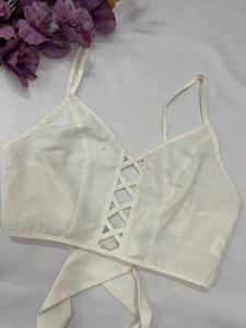White Lace-Up Cami Top with Bow Back