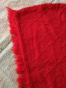 Red Knit Poncho with Tassel Fringe