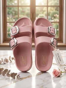 Pink Double Buckle Slides