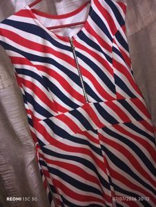 Red, White, Blue Striped Fit & Flare Dress