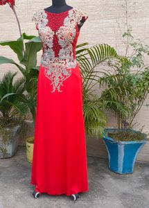 Elegant Red Embroidered Evening Gown