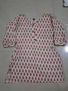 White Kurta with Red Floral Print