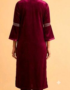 Elegant purple Velvet Kurta with Gold Embroidery