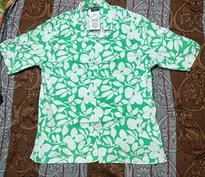 Green Floral Print Button-Up Shirt