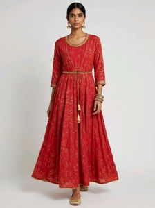 Red Printed A Line With Jacket Kurta