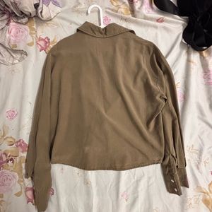 Oversized Cropped Button-Up Shirt