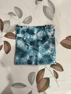 Stylish Blue Printed Top with Lace Detail