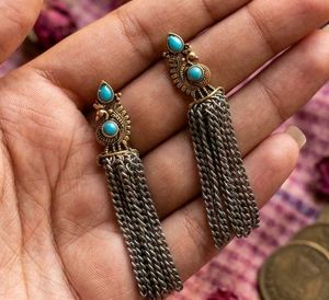 Boho Tassel Earrings with Turquoise oxidized