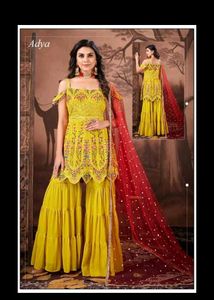 Yellow Embroidered Kurta Set with Sharara